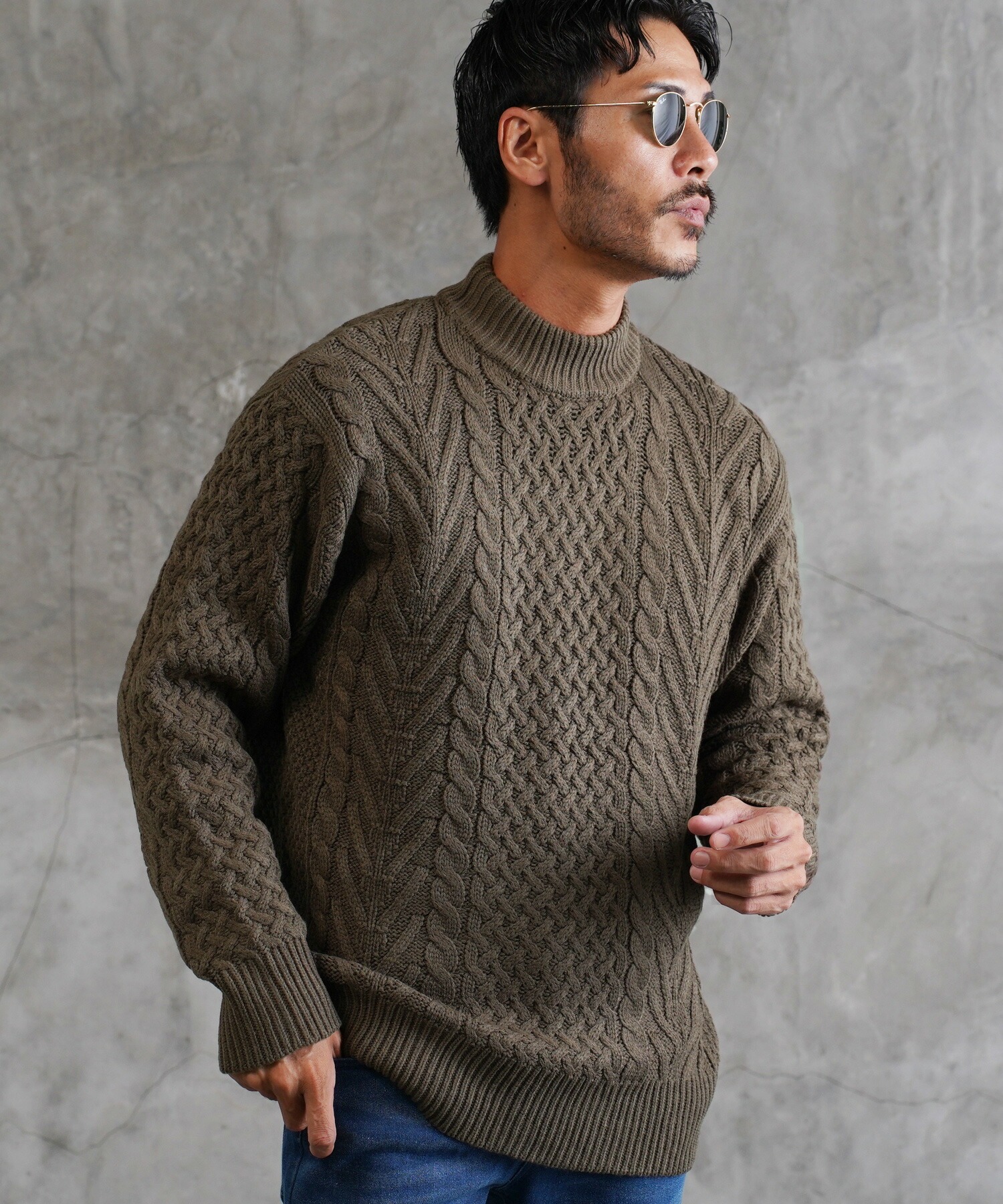 楽天市場】ニット・セーター（カラーカーキグリーン）（トップス