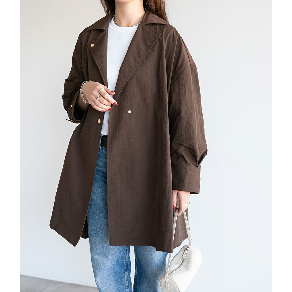 Aラインナイロンコート harukaさんコラボ ネイビー 36 Aラインナイロン