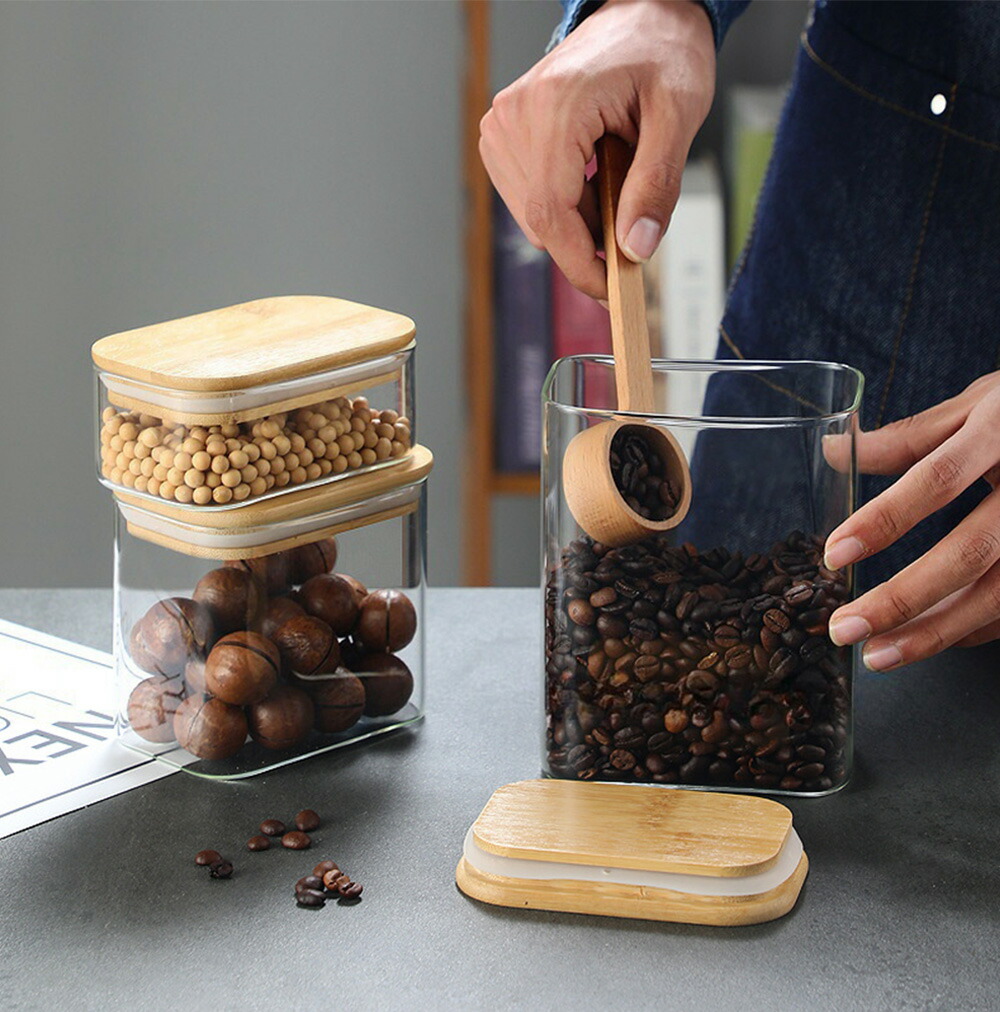 楽天市場】Square Glass Canister 竹製蓋付 ガラス キャニスター 新品
