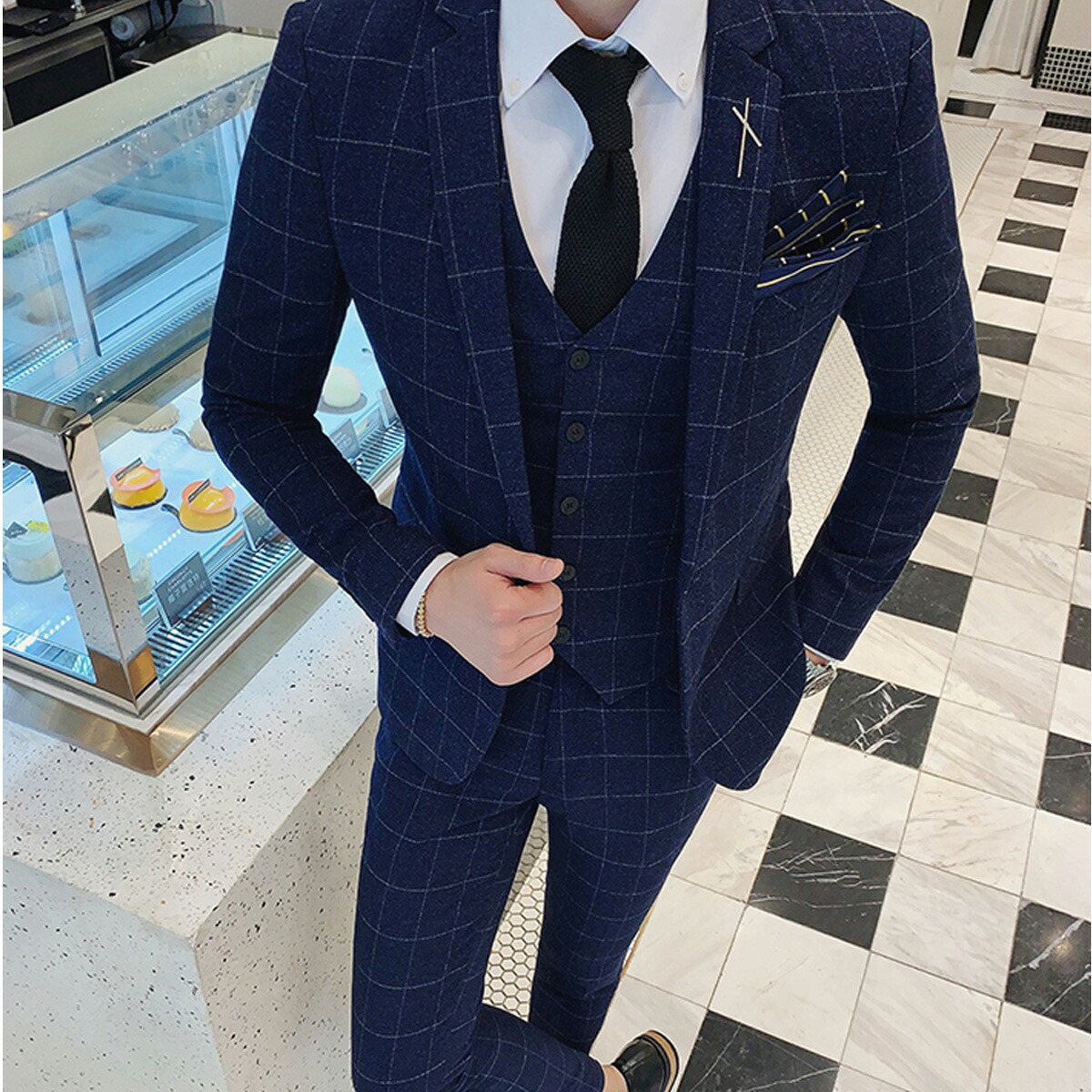 楽天市場】【10%ｵﾌ☆LINEｸｰﾎ゜ﾝ】チェック柄スリーピーススーツ