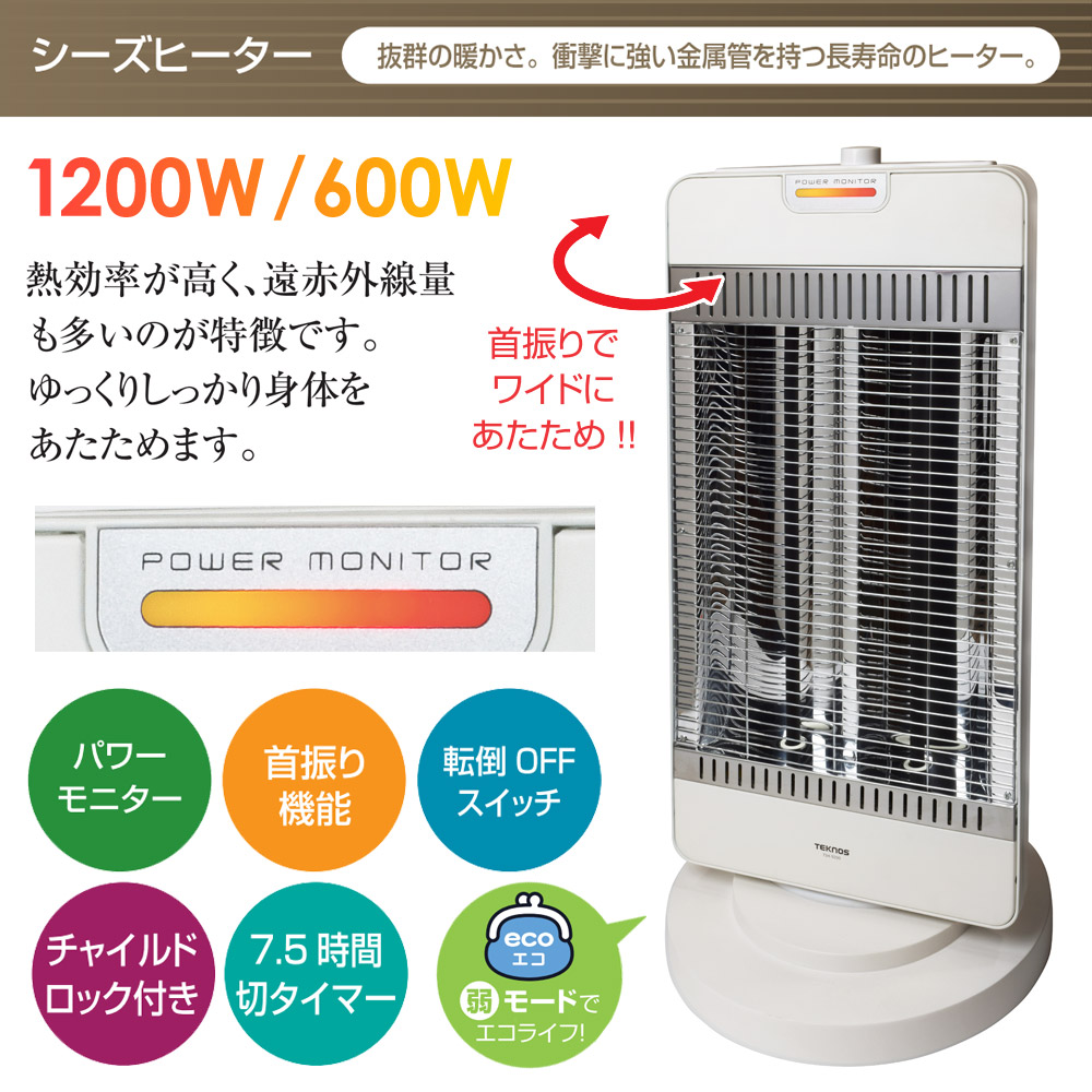 楽天市場】シーズヒーター 遠赤外線 首振り パワーモニター付き 換気
