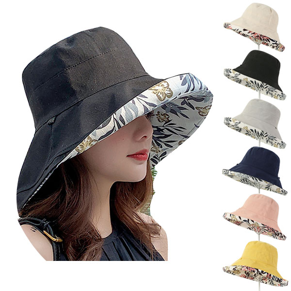 楽天市場】バケットハット リバーシブル 花柄 帽子 つば広 無地 UV