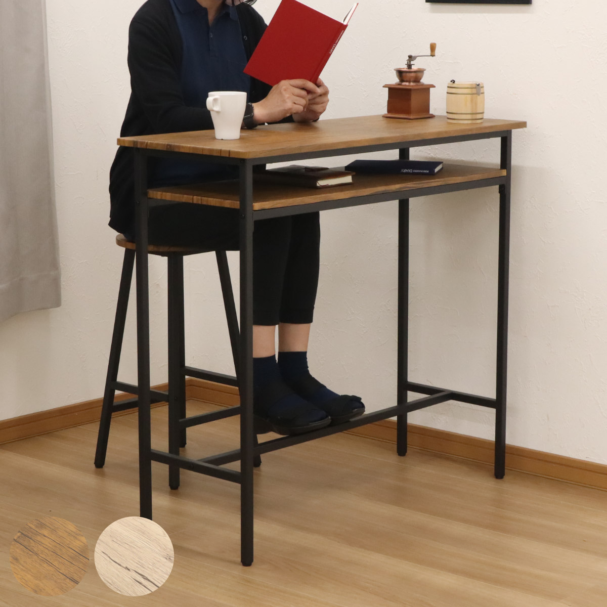 楽天市場】カウンターテーブル 幅100cm 奥行40cm ラック 木目調