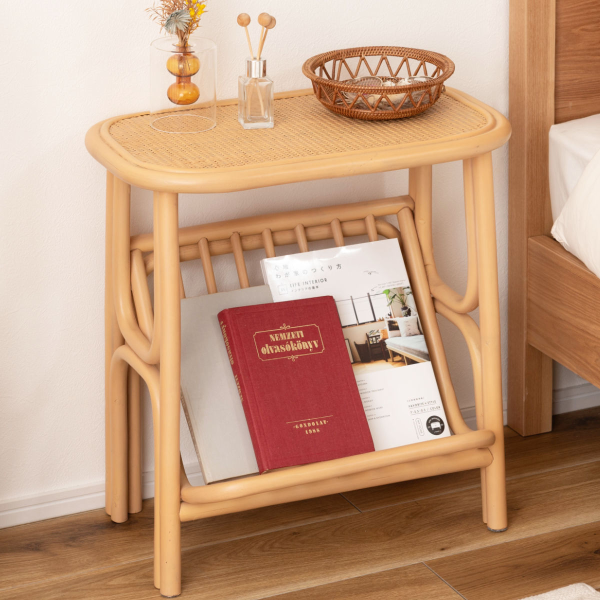 楽天市場】籐 サイドテーブル 幅50cm マガジンラック付 天然木