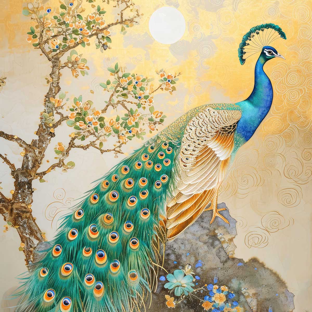 楽天市場】縁起物 孔雀 クジャク 正方形ポスター 豪華 絵画風 掛け軸風