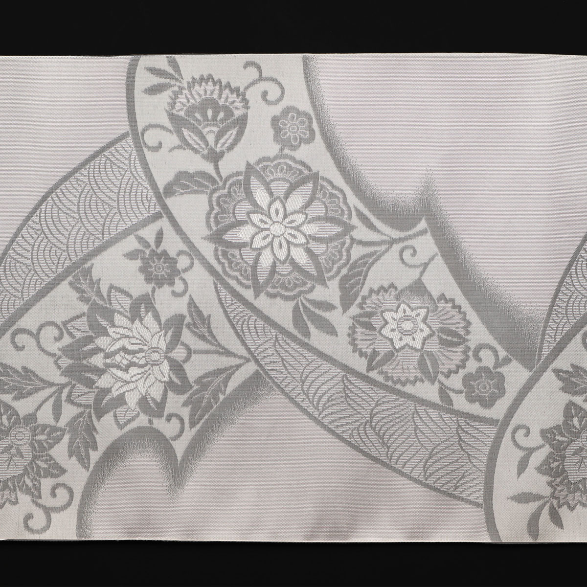 楽天市場】正絹法事用名古屋帯 つづれグレー 遠山取更紗唐花と波文様1