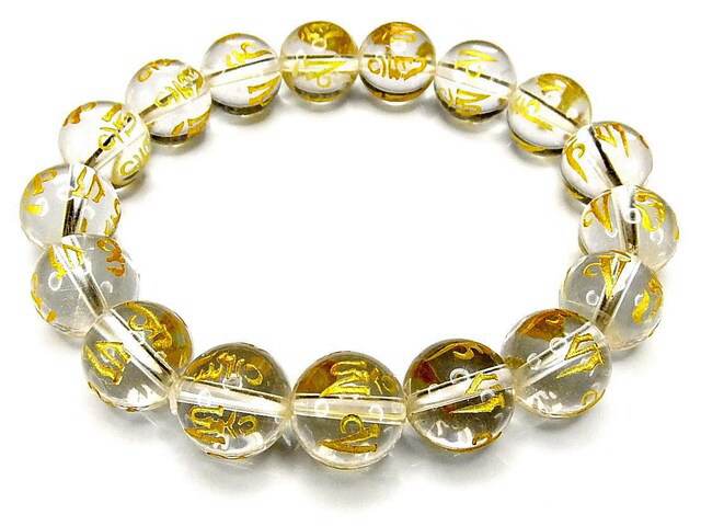 楽天市場】水晶六字真言梵字金箔彫り約12mmブレスレット数珠念珠厄除け