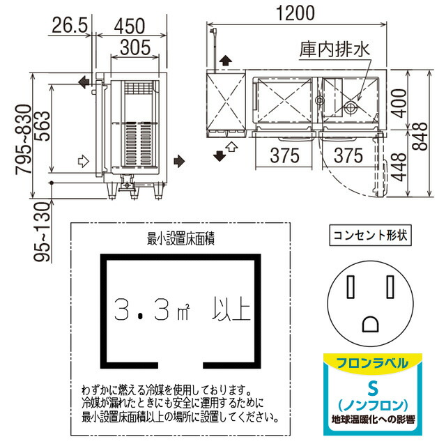 楽天市場】[LCU-121PX] ヨコ型業務用冷凍冷蔵庫 The Galilei Xシリーズ