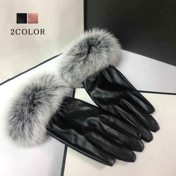 楽天市場】スマホ手袋 フェイクレザー レザー手袋 兎の毛皮 リアル