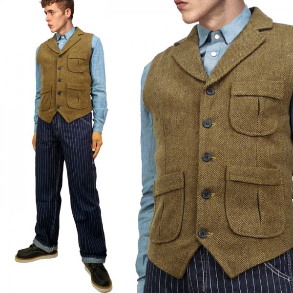楽天市場】レトロ ベスト ジレ メンズ ヘリンボーン ブラウン 茶色