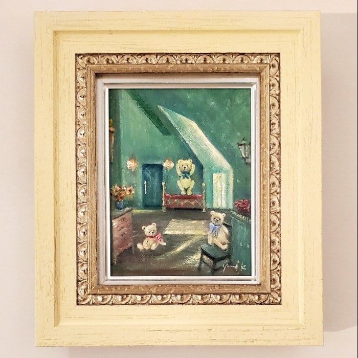 油絵 菅家令子 絵 絵画インテリア額付(白) F6-083111 市松人形 少女