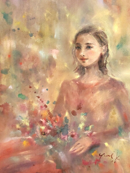 楽天市場】絵画 原画 「Silver girl」 水彩/パステル F4 シルバー 額付