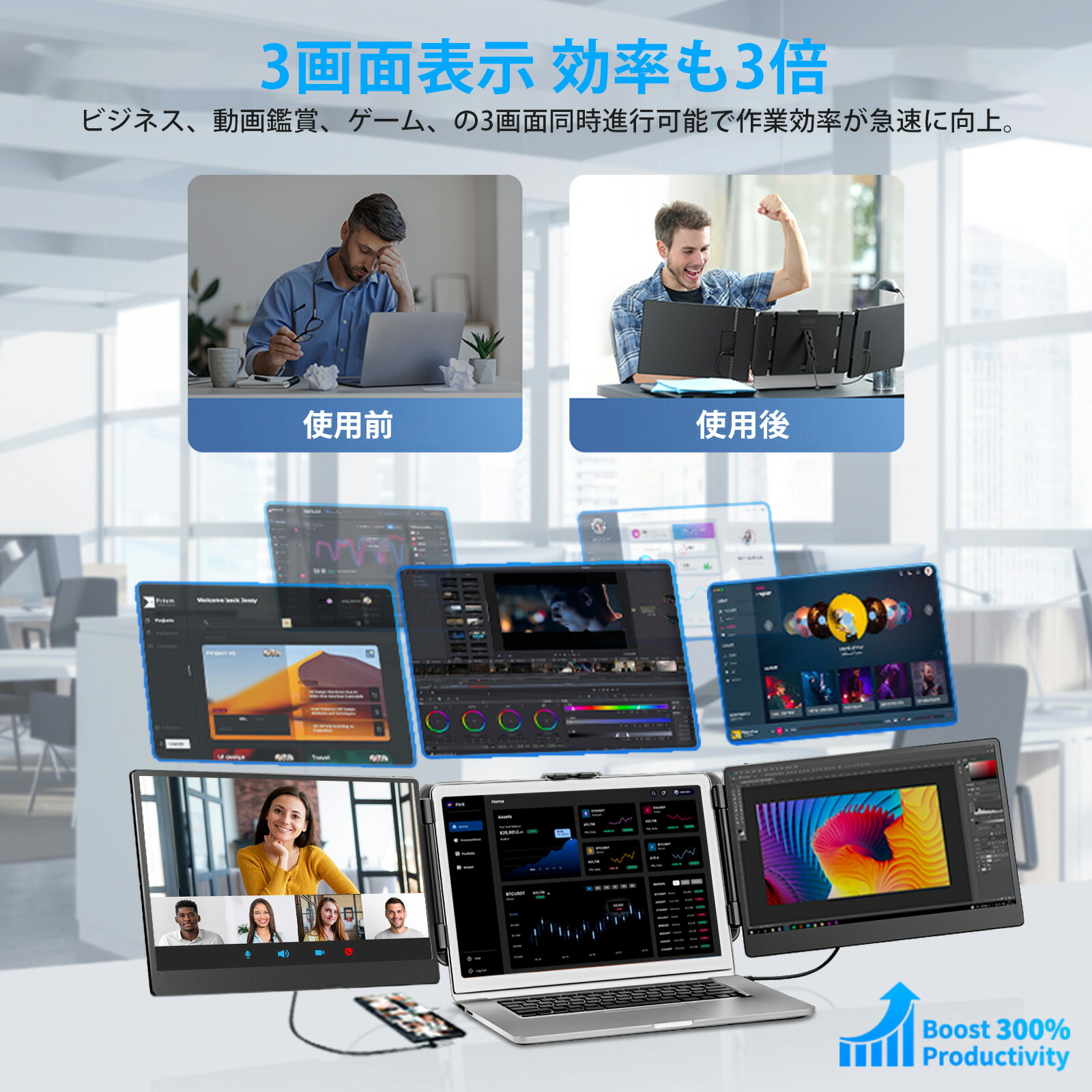 楽天市場】MIXFUN トリプルモニター モバイルモニター 14インチ