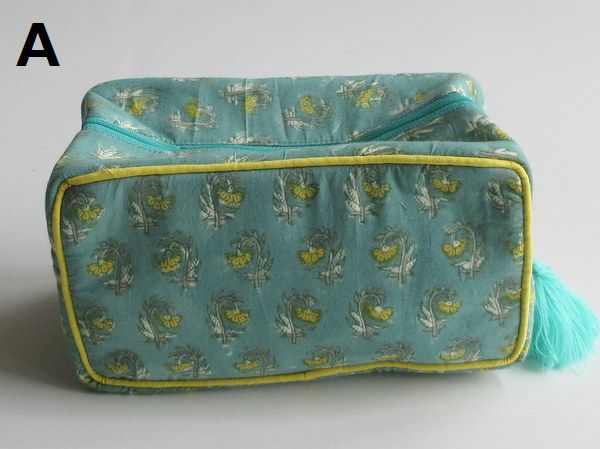 楽天市場】ポーチ ブロックプリント スクエア マチ付き 大きめ