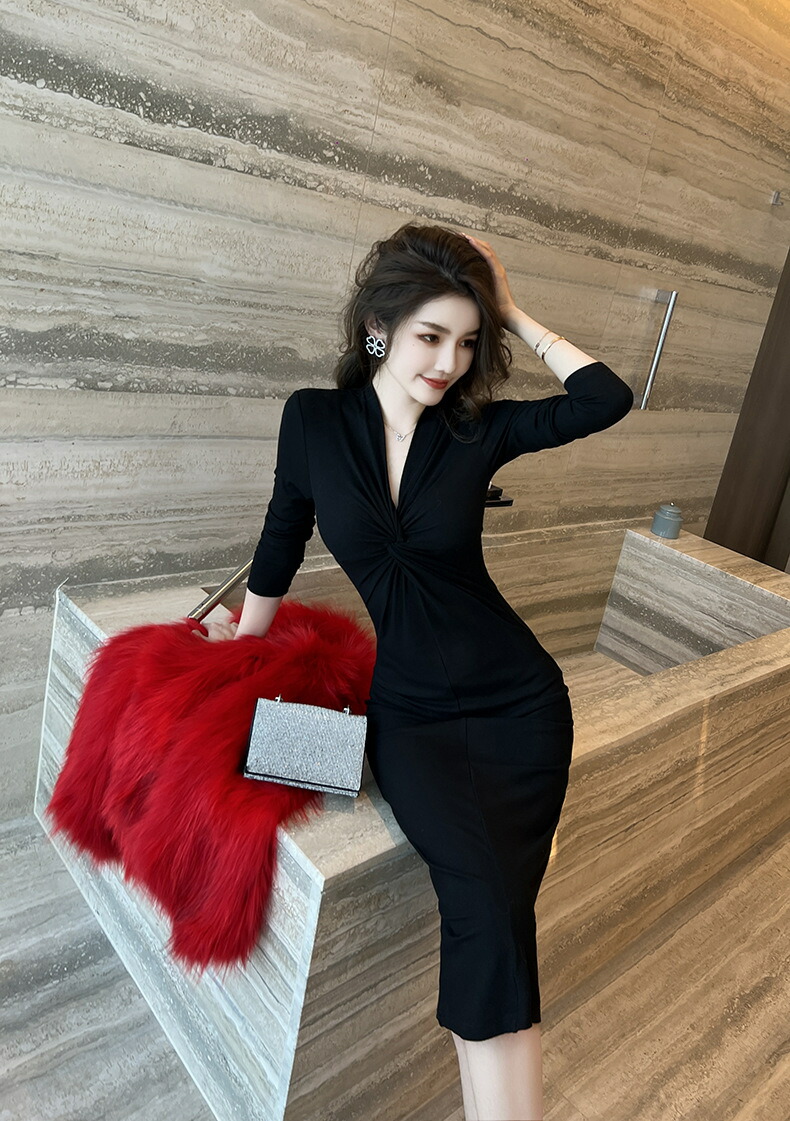 楽天市場】バストツイスト タイトワンピース 全2色 Vネック パーティー