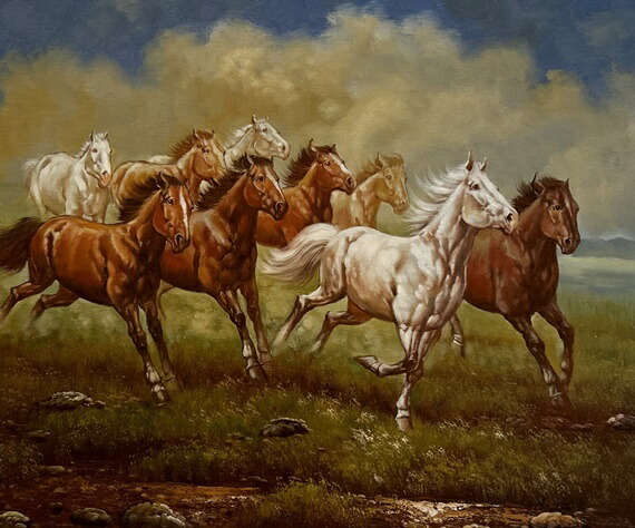 楽天市場】「九頭馬」M.Hark F8サイズ油彩画・直筆油彩画・油絵・風水