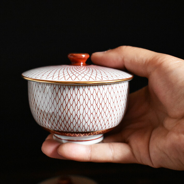 楽天市場】九谷焼 蓋付 湯呑み 5客 セット 赤網（プレゼント ギフト