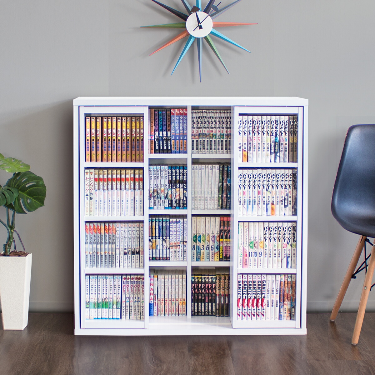 楽天市場】スライド本棚 幅90 全段B6 スライド式 コミック収納 奥行34