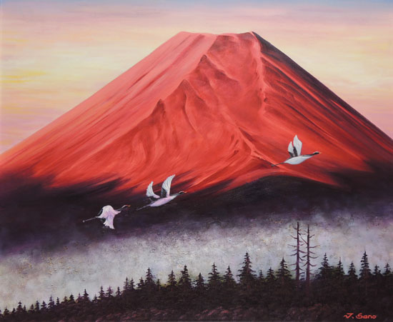 楽天市場】絵画 油絵 富士に鶴（赤富士） F30号 （佐野次郎） 送料無料