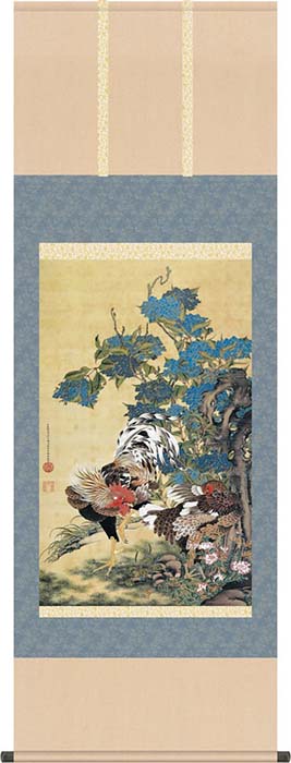 楽天市場】掛け軸 掛軸 伊藤若冲 （いとうじゃくちゅう）・紫陽花双鶏