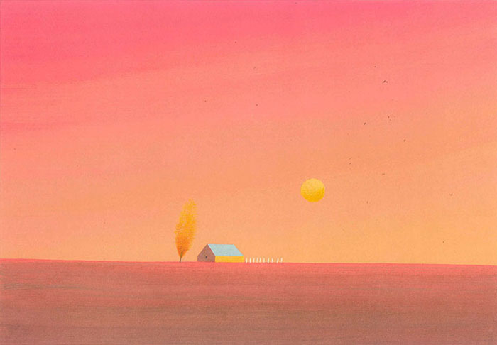 絵画 葉祥明 夕陽の丘