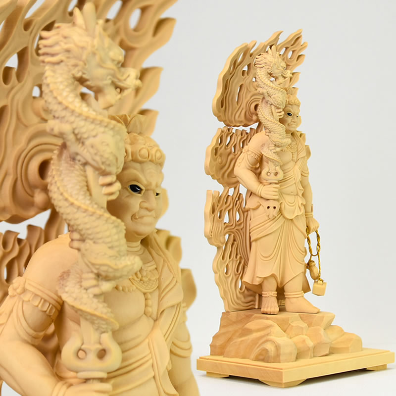 楽天市場】木彫り仏像 柘植眼入【倶利伽羅不動明王】 立4.5寸 総高24.5