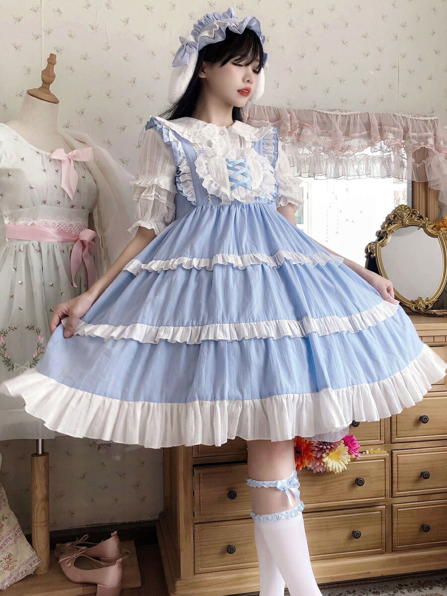 楽天市場】ゴシックロリータドレスフリルレースライトスカイブルー