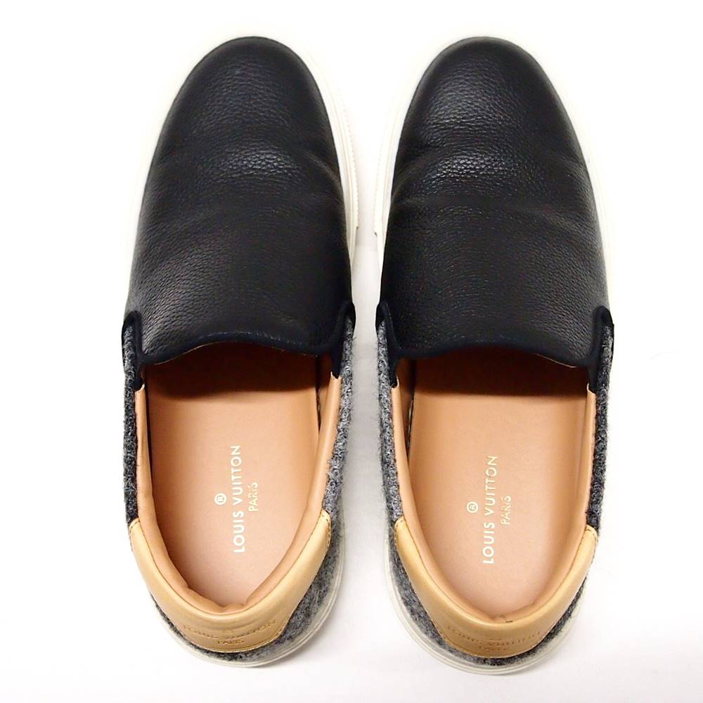 楽天市場】【中古】LOUIS VUITTON レザー ウール スリッポン ブラック