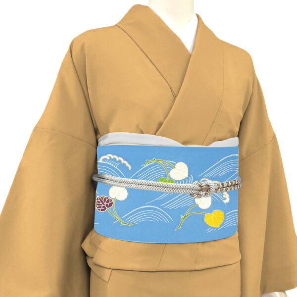 楽天市場】工芸キモノ野口 塩瀬名古屋帯 水色 仕立て付き 正絹 染め帯