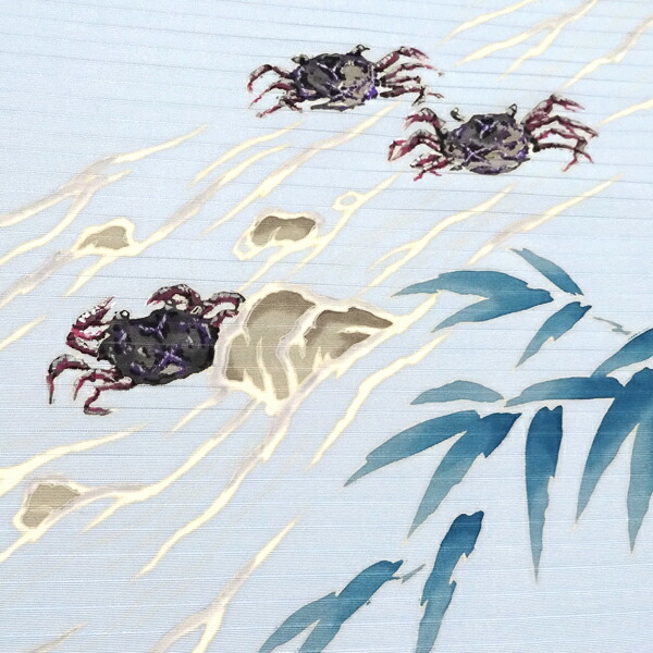 楽天市場】秀美 夏名古屋帯 水色 ブルーグレー 仕立て付き 蟹 かに 絽