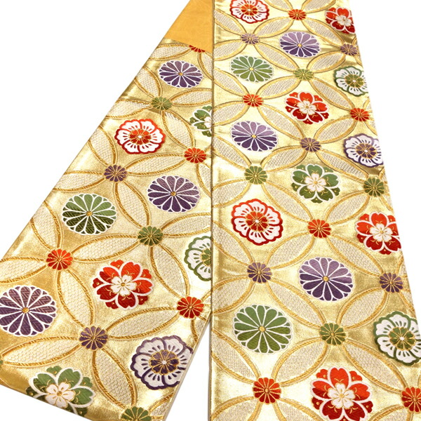 楽天市場】振袖用袋帯 金 京洛苑たはら 仕立て上がり ゴールド 花七宝