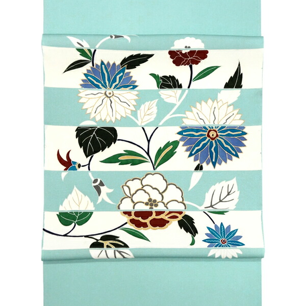 楽天市場】塩瀬名古屋帯 京友禅 仕立て付き 水色 正絹 染め帯 お茶会