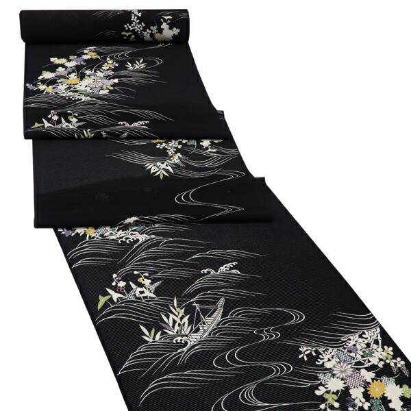 楽天市場】絽夏小紋 仕立て付き 十日町老舗染元 黒 秋草 菊 萩 流水