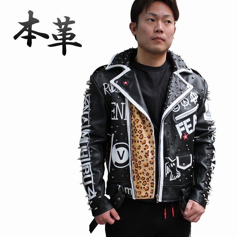 楽天市場】鋲ジャン メンズ スタッズ付き ロックスター レザー