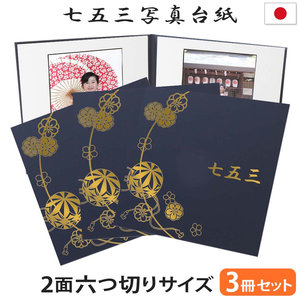 楽天市場】七五三写真台紙 3冊セット割 L 2L 六切り【2面六切り 紺