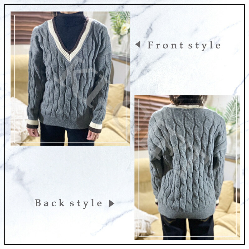 楽天市場】レディース ニット グレー L ケーブル 重ね着風 カジュアル