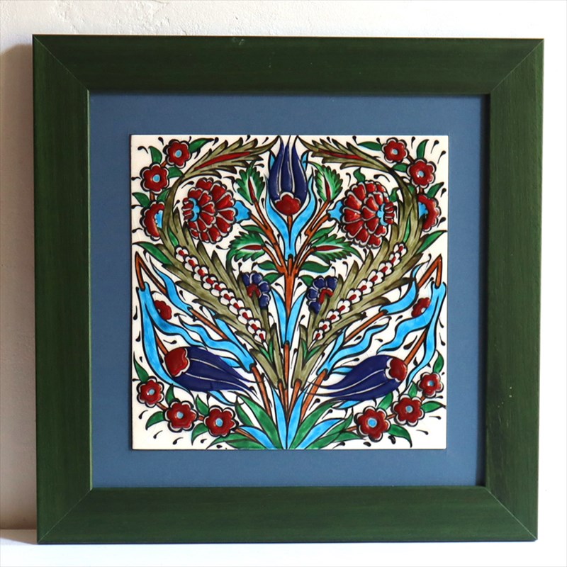 楽天市場】手書きタイル トルコ陶器 1枚額 H32×W32×D1.5cm