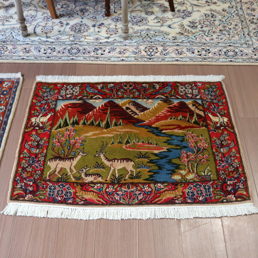 楽天市場】ペルシャ絨毯 カシャーン 95×66cm 風景デザイン 鹿 : ガラタ