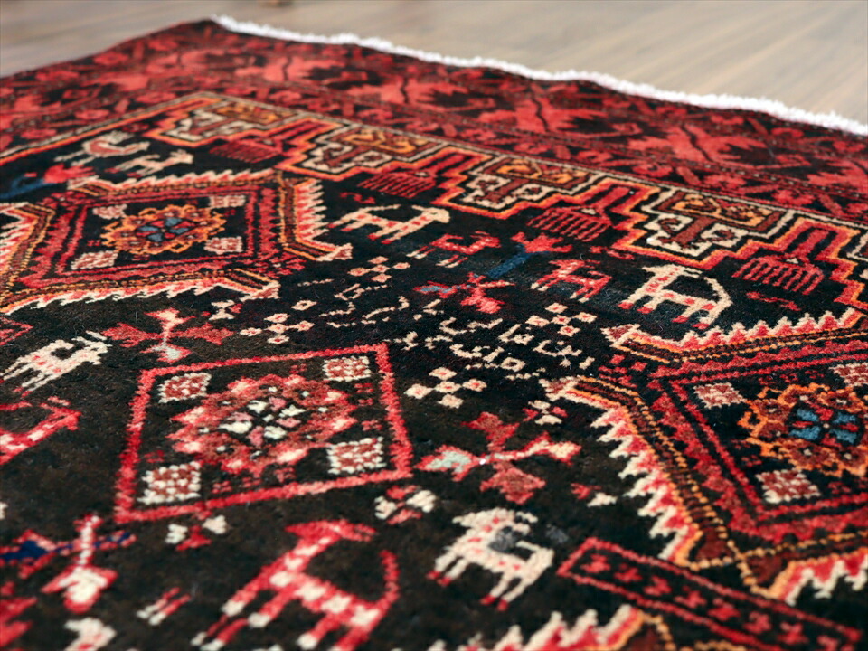 専用Y3139 パキスタン絨毯 ウール 手織り 187×126㎝ トライバルラグ