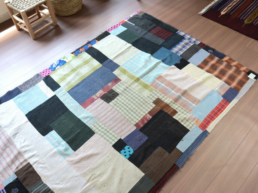 楽天市場】インド カンタ刺繍 パッチワーク ラリーキルト ヴィンテージ