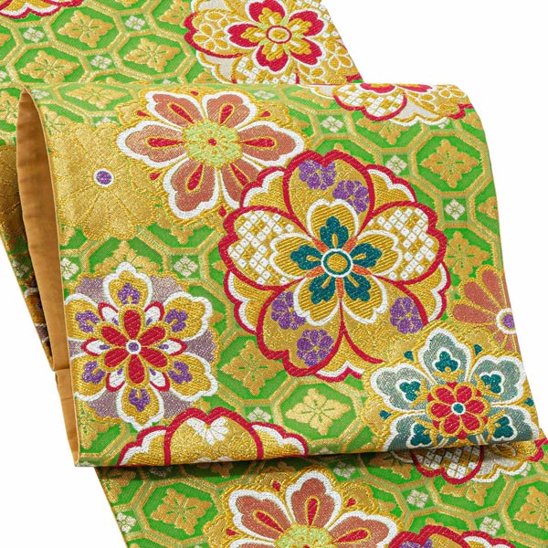 楽天市場】【Prices down4】振袖 帯 「黄緑色 蜀江文様と桜」 日本製