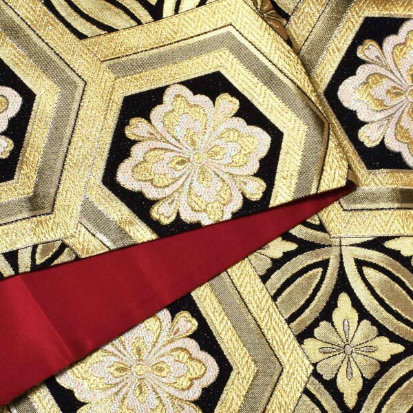 楽天市場】振袖 帯「黒×ゴールド 七宝と亀甲」日本製 未仕立て 六通柄