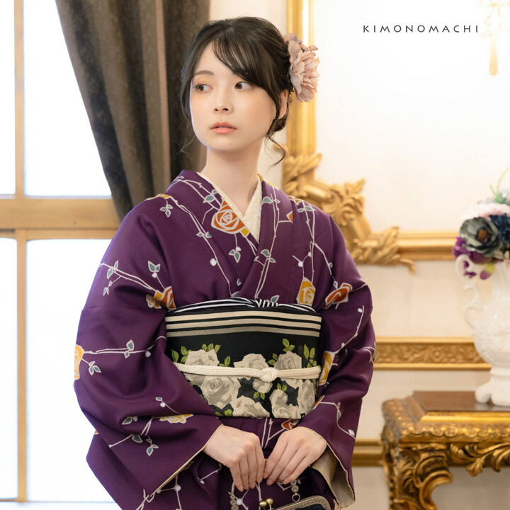 楽天市場】洗える着物 袷着物単品「ばら 紫色」KIMONOMACHI オリジナル