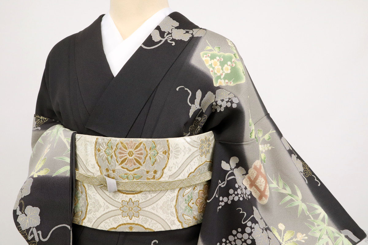 訪問着 特選 金彩豪華 雅やか四季の花々模様 木蘭色 袷正絹着物 HG4-