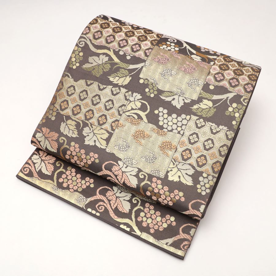 楽天市場】袋帯 正絹 陰山織物 箔屋清兵衛 茶色 グレー 灰褐色 トープ