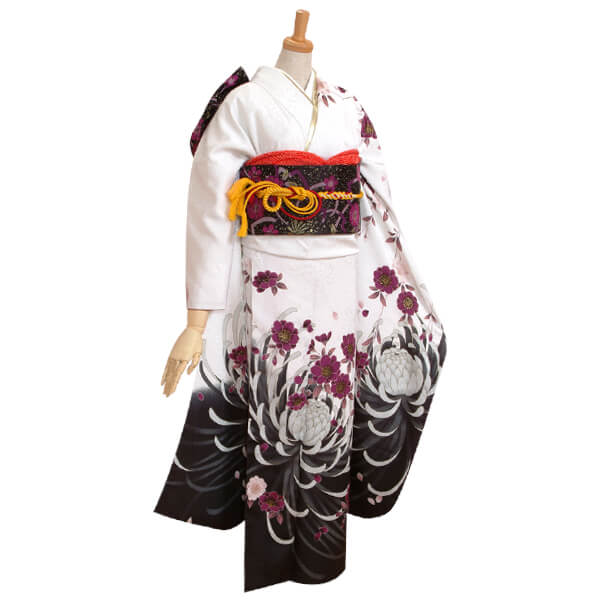 楽天市場】【成人式 振袖 レンタル】RS063白 大輪菊黒ぼかしフルセット
