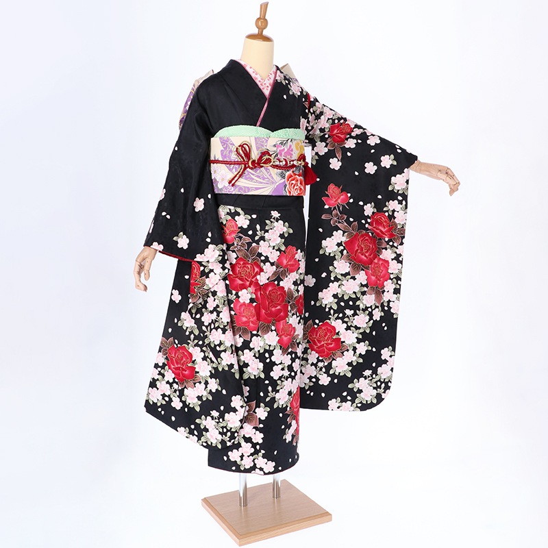 楽天市場】【成人式 振袖 レンタル】RS085黒 薔薇（R333）フルセット