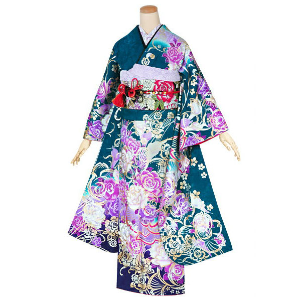 楽天市場】【振袖 レンタル】 結婚式 結納R1477 正絹 藍 妖艶 薔薇