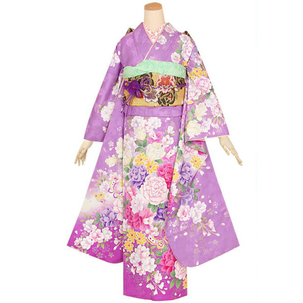 楽天市場】【成人式 振袖 レンタル】RS1405 正絹 薄紫 薔薇と蝶フル