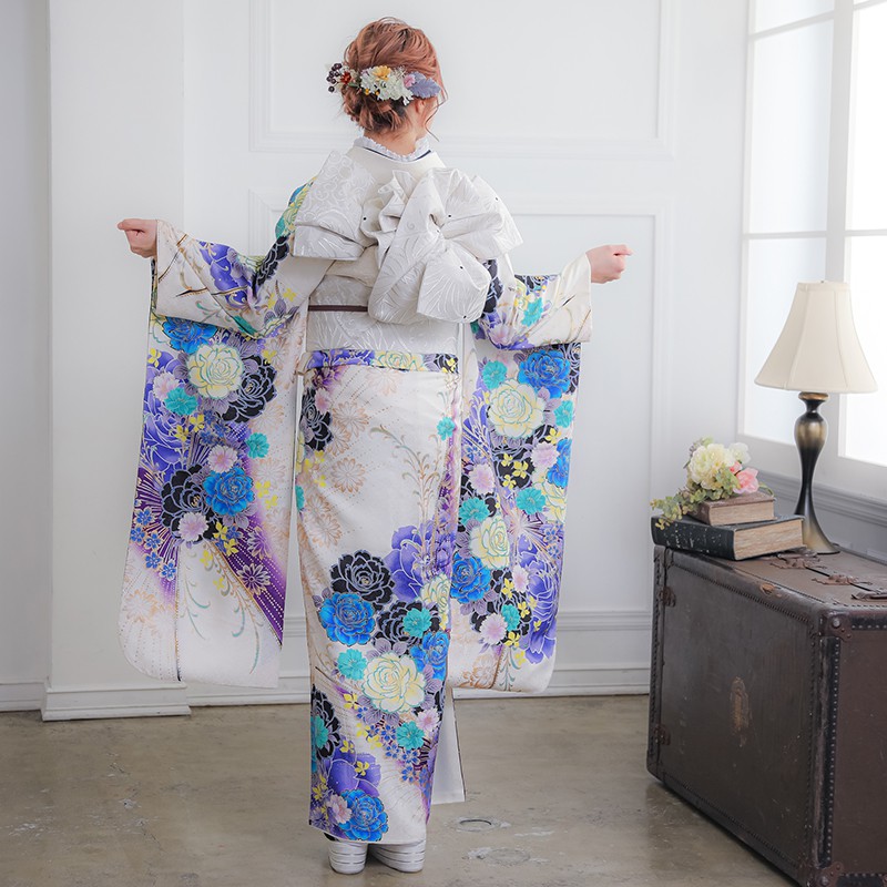 楽天市場】【成人式 振袖 レンタル】RS1555 正絹 白 薔薇フルセット